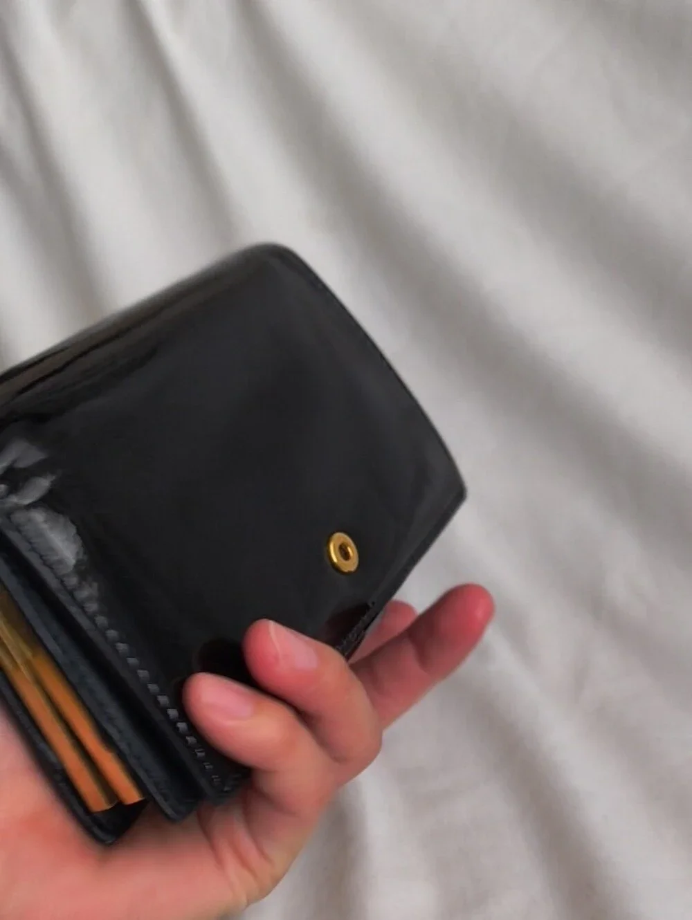 Celine Black Patent Leather Wallet with Snap Closure